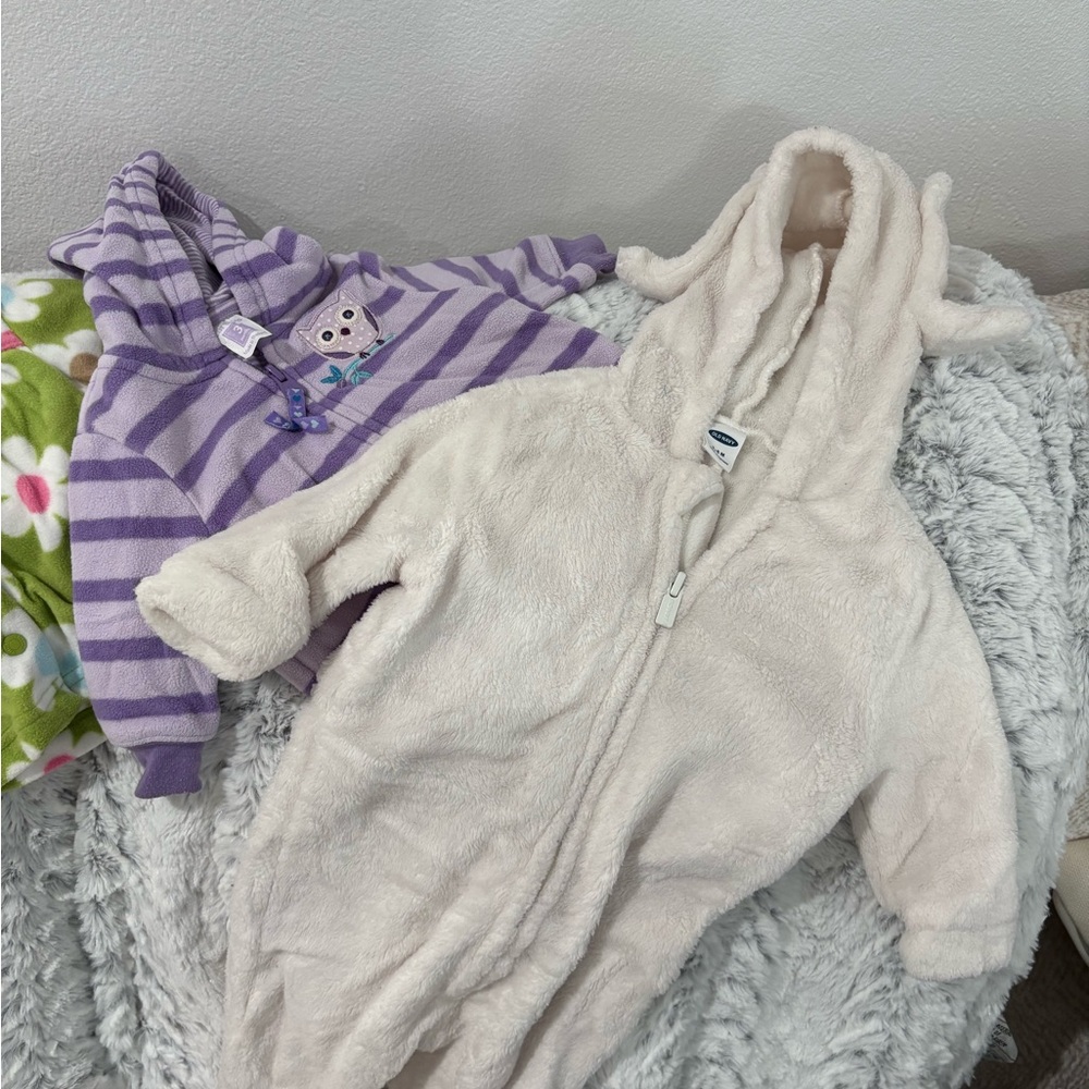 Baby girl 3-6 months Cozy Cream Hooded Onesie and Purple Striped Hoodie Set